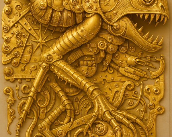 Intricate Gold Sculpture of a Mechanical Creature
