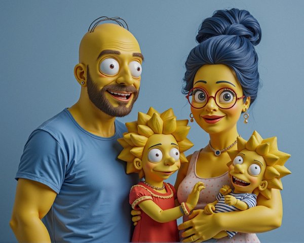 Cartoonish Family Portrait with Bright Yellow Tones