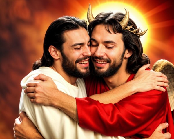 Contrast of Good and Evil in Vibrant Embrace