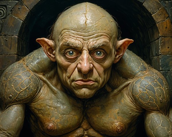 Muscular Grotesque Humanoid with Stone-Like Skin