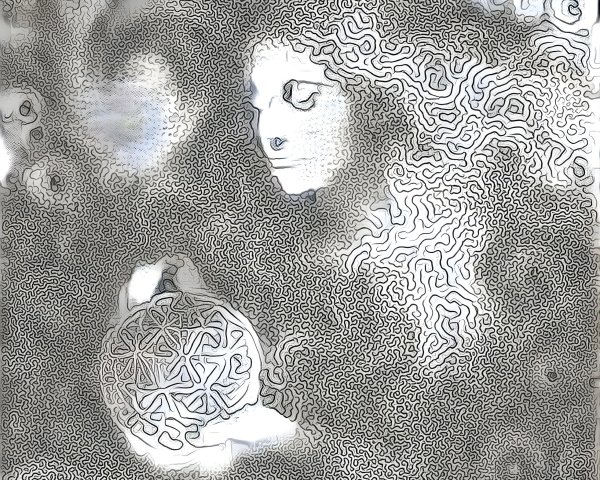 Abstract Line Drawing of Figure with Spherical Object