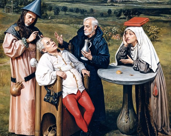 Historical Scene with Four Characters in Period Costumes