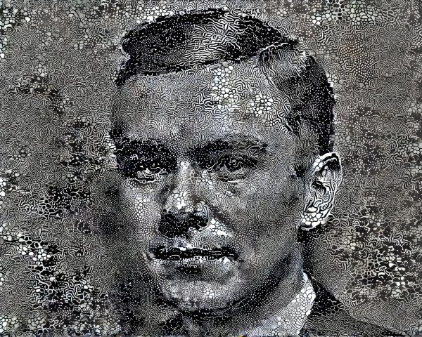 Stylized black and white portrait of a young man