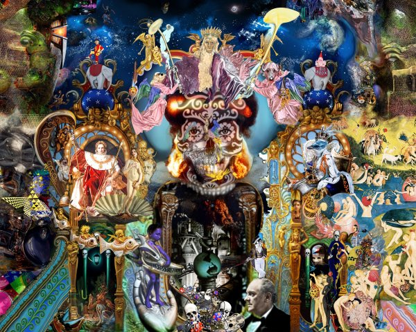 Surreal Collage of Mythical and Historical Figures