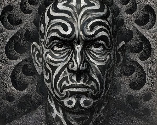 Portrait of a Man with Tribal Face Patterns