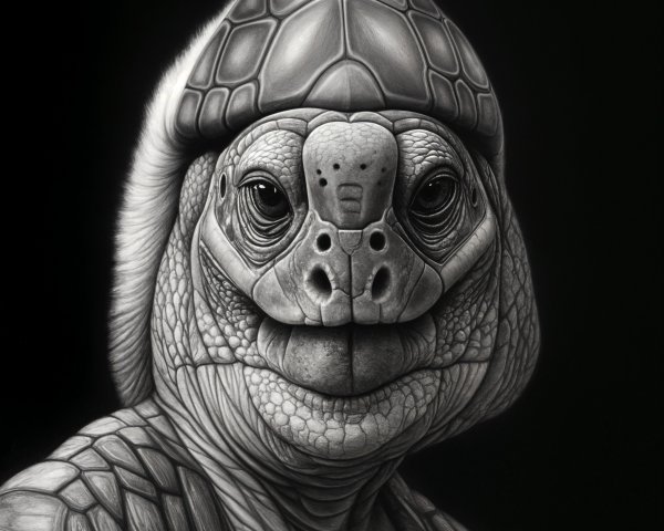 Detailed Black and White Drawing of a Tortoise