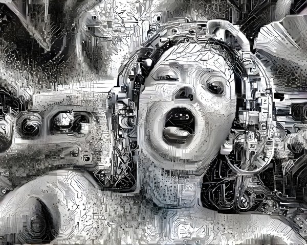 Surreal Monochromatic Portrait with Digital Aesthetic