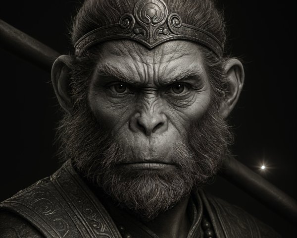 Muscular Anthropomorphic Monkey Figure with Armor