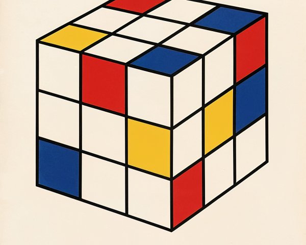 Stylized Rubik's Cube in Mondrian Color Scheme