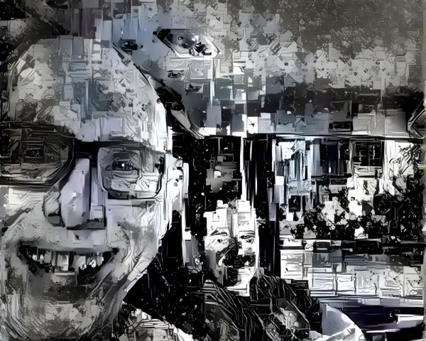 Abstract Grayscale Car Scene with Joyful Individuals