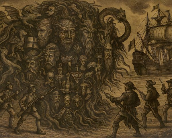 Dramatic Scene with Mystical Figure and Confrontation