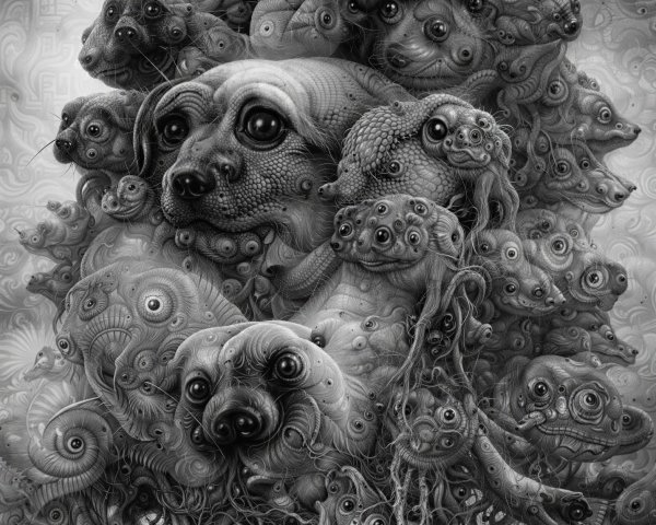 Monochrome Deep Dream Image of Human Head Shape