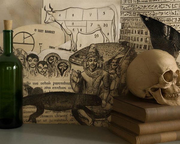 Still Life with Green Bottle and Illustrated Cutouts