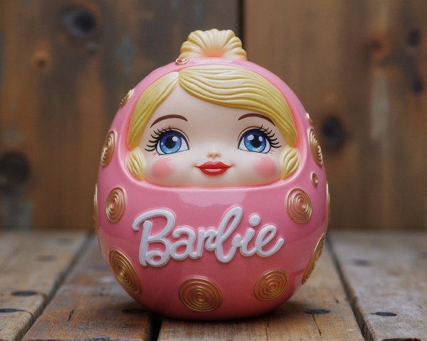 Whimsical Pink Decorative Doll Face with Glossy Shell