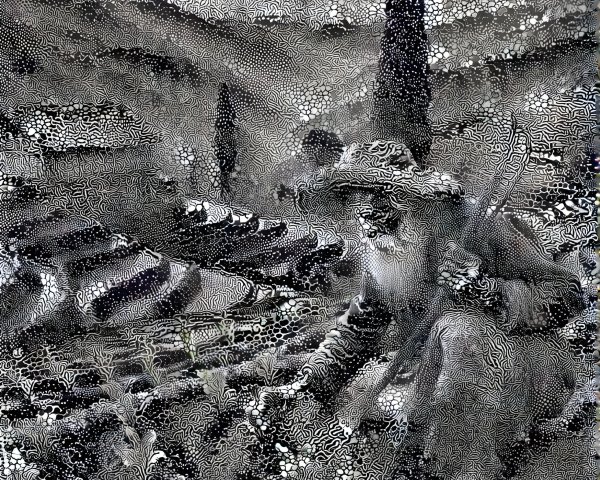 Elderly Farmer in Black-and-White Field Illustration