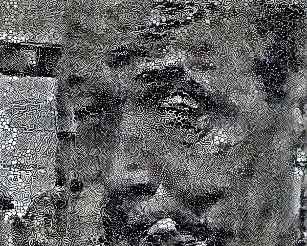 Detailed Black-and-White Abstract Portrait with Patterns