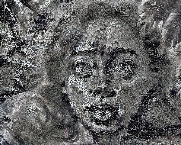 Intricate Black and White Illustration of a Woman's Face