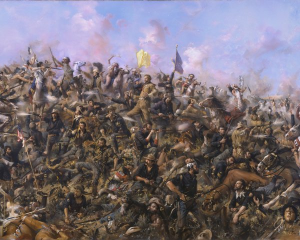 Intense Battle Scene with Soldiers in Combat