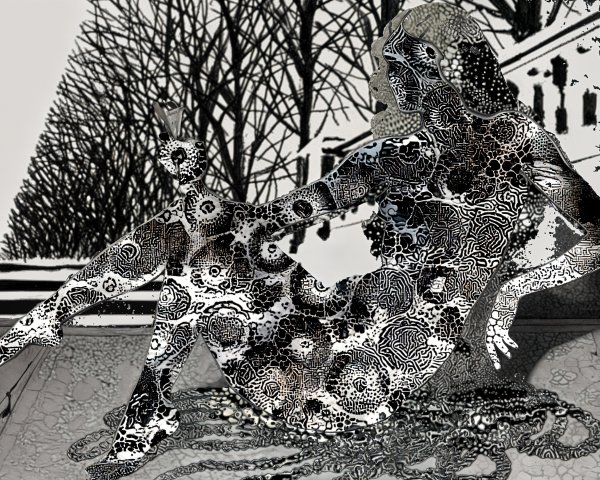 Stylized Reclining Woman with Floral and Abstract Patterns