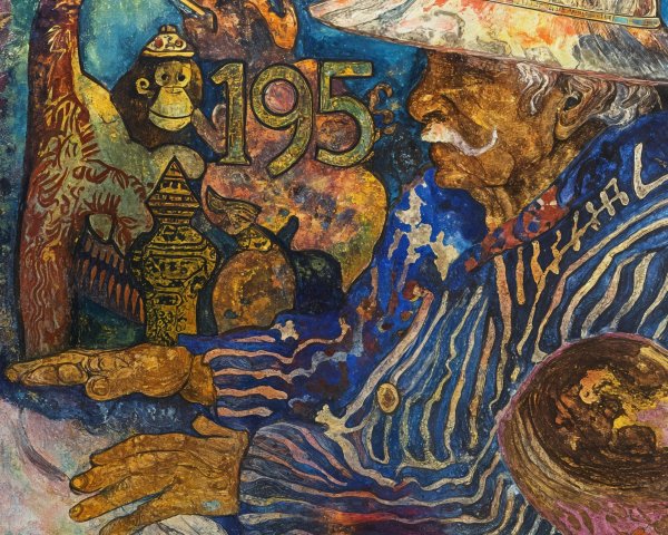 Vibrant Artwork of Elderly Man with Abstract Elements