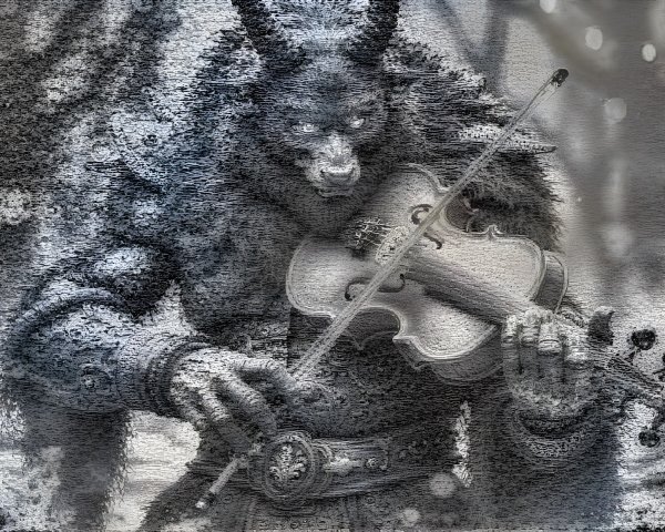 Horned Figure in Ornate Armor Playing Violin
