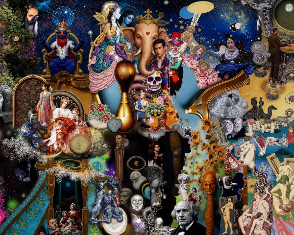 Vibrant Collage of Mythical and Cultural Themes