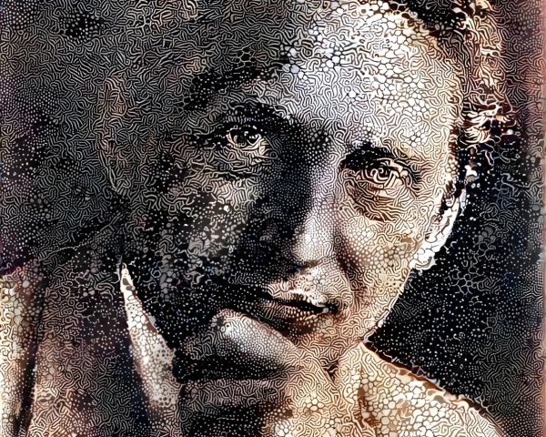 Stylized Portrait of a Thoughtful Man with Patterns