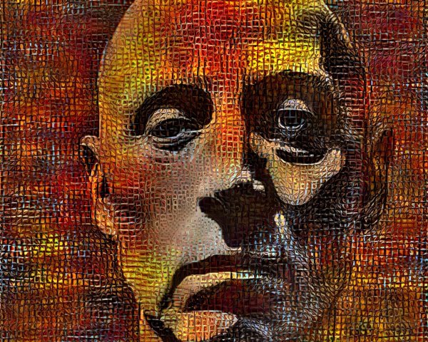 Mosaic Digital Art Portrait of a Bald Man in Warm Colors