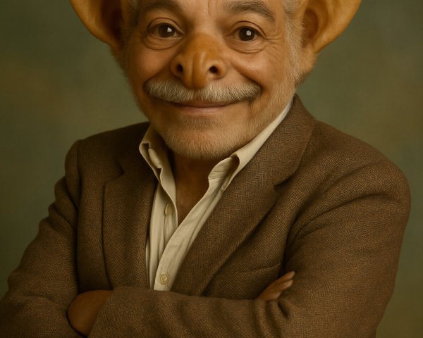 Whimsical Portrait of a Man with Exaggerated Features