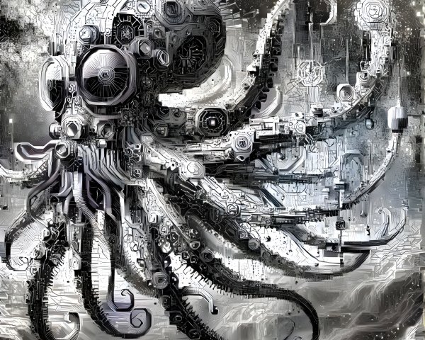 Stylized Mechanical Octopus with Circuitry Design