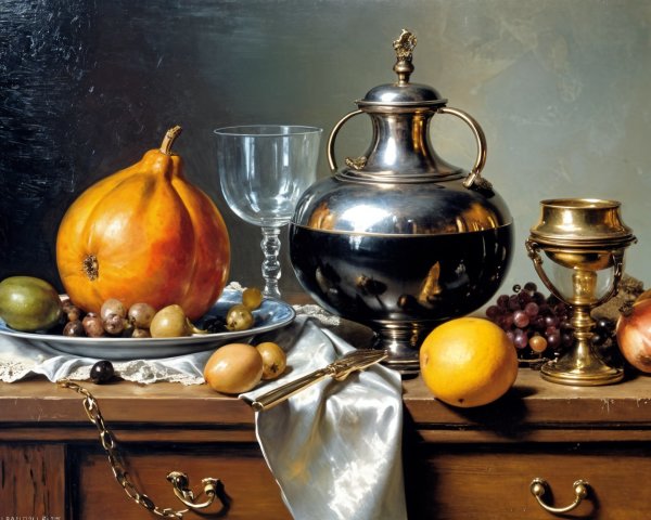 Elegant Still Life with Fruits and Glassware