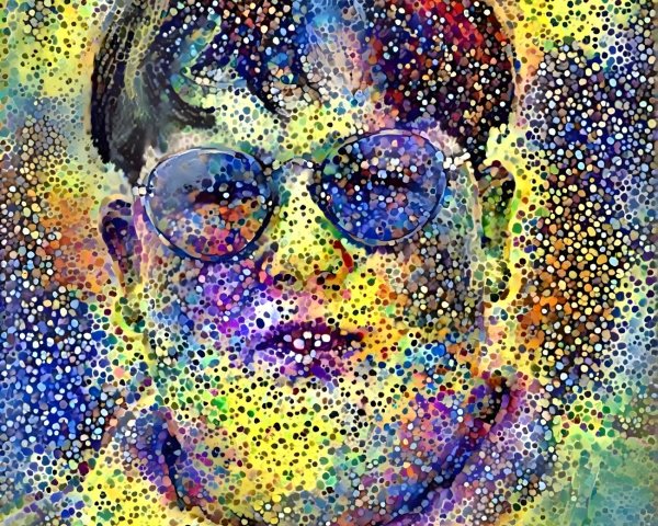 Stylized Portrait with Vibrant Colors and Pointillism
