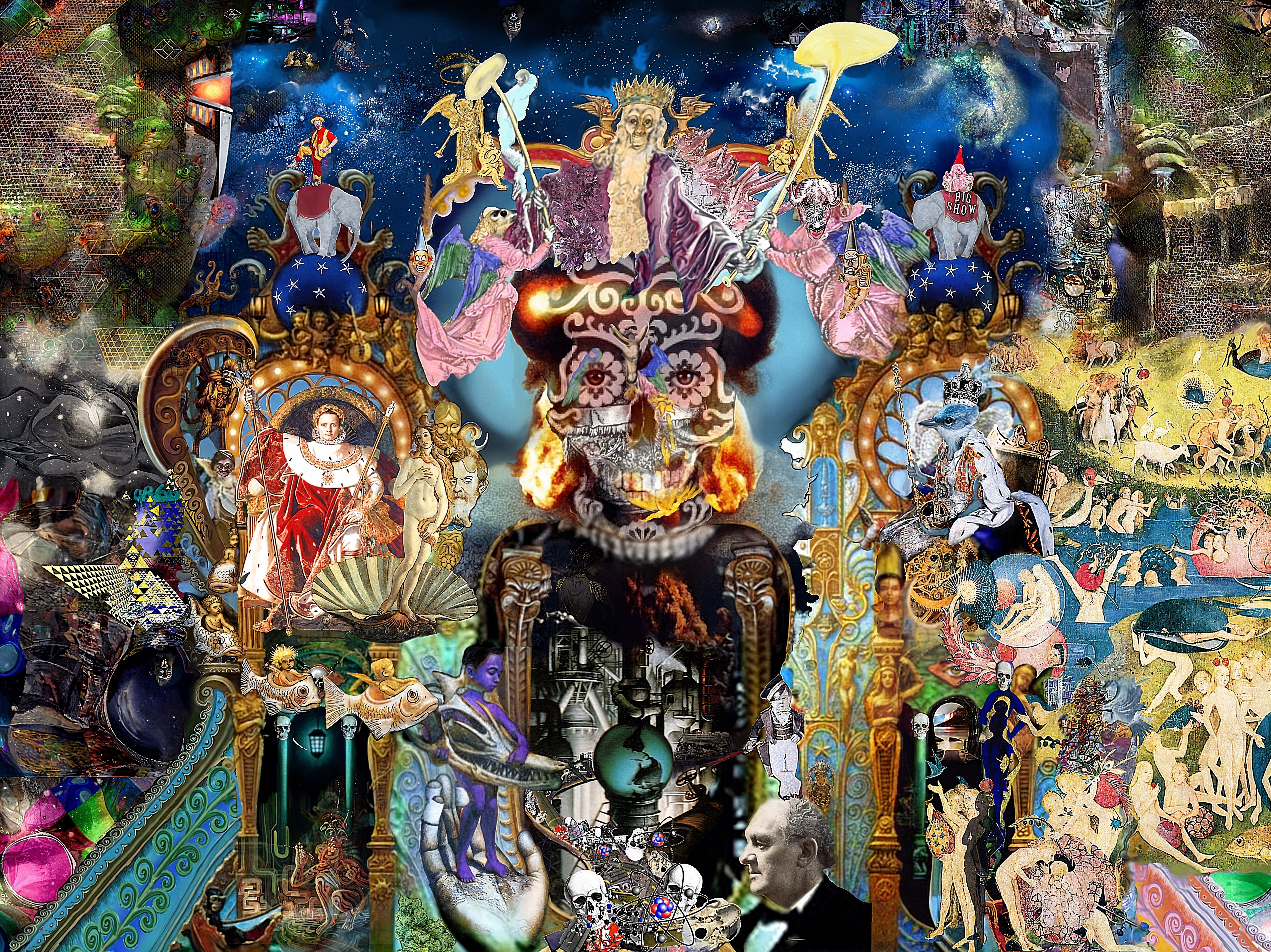 Surreal Collage of Mythology and Cosmic Scenes