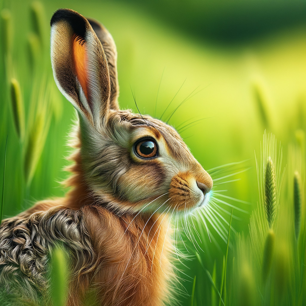 Close-up Portrait of a Rabbit in Green Grass