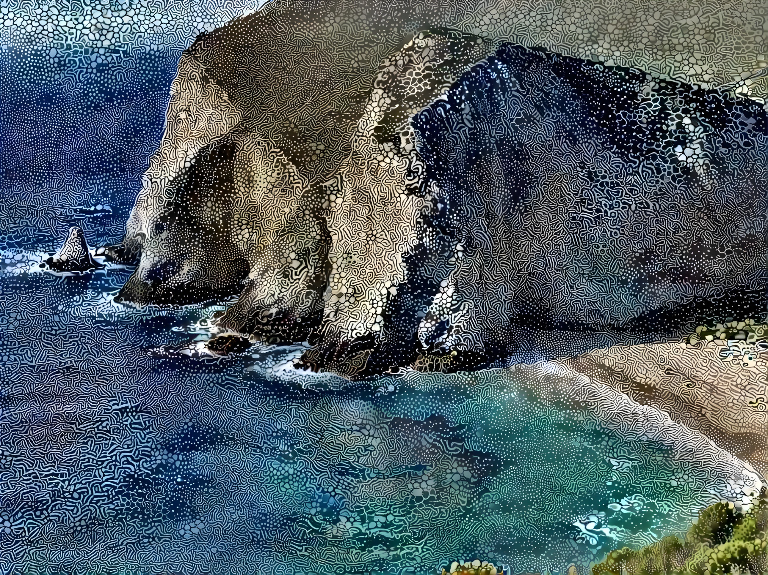 Vibrant Coastal Scene with Cliffs and Sandy Beaches