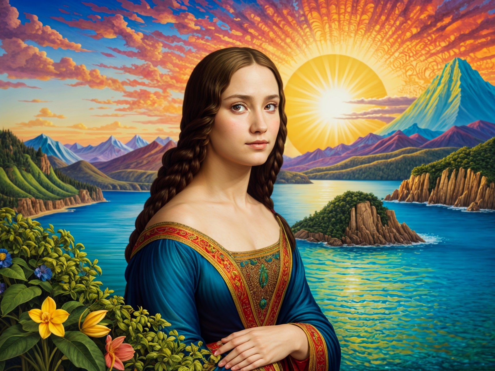 Contemplative Woman in Vibrant Natural Landscape