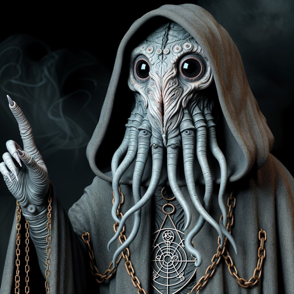 Mysterious Hooded Figure with Octopus-Like Head