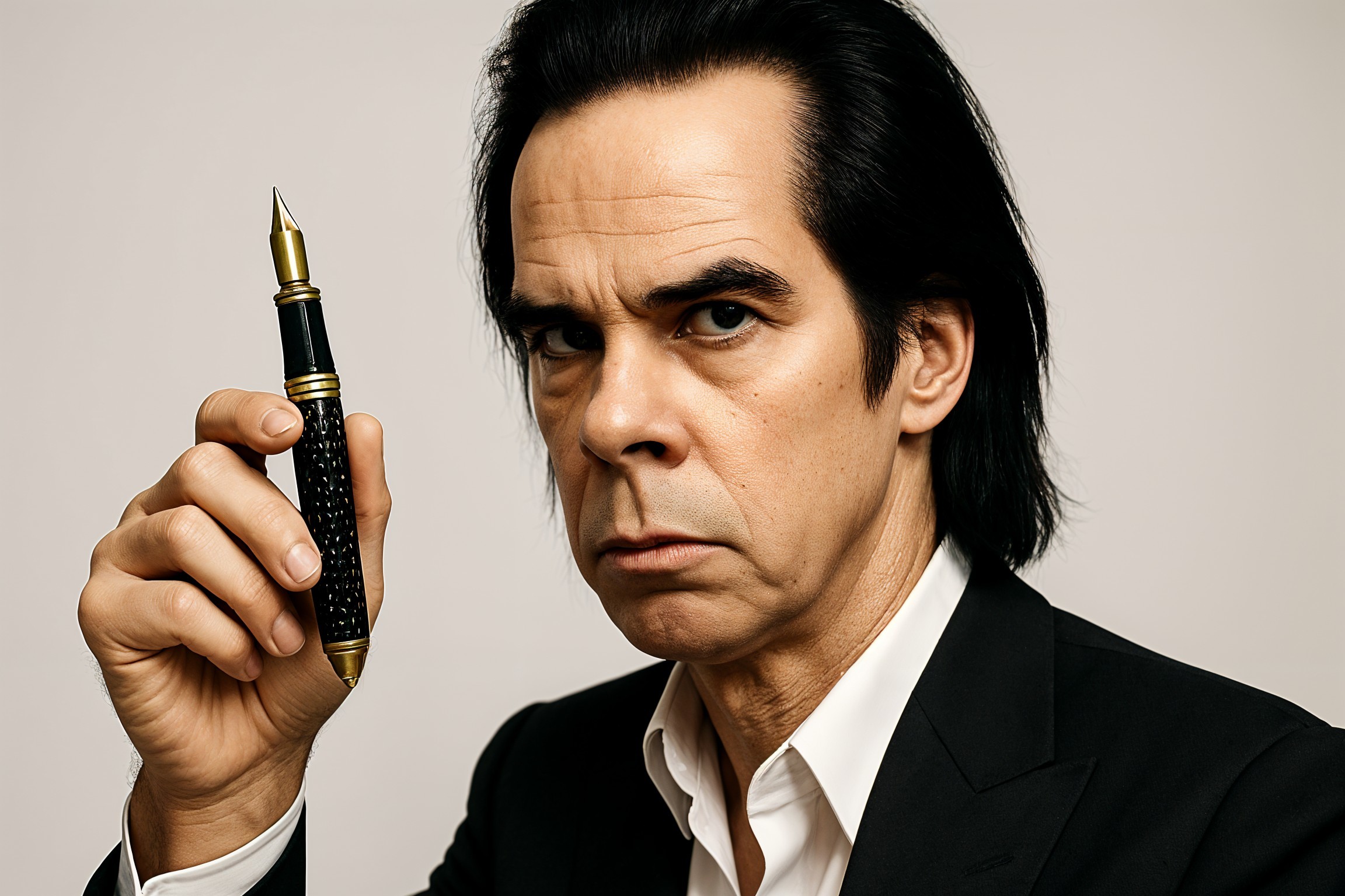 Man in Black Suit with Luxurious Pen in Portrait