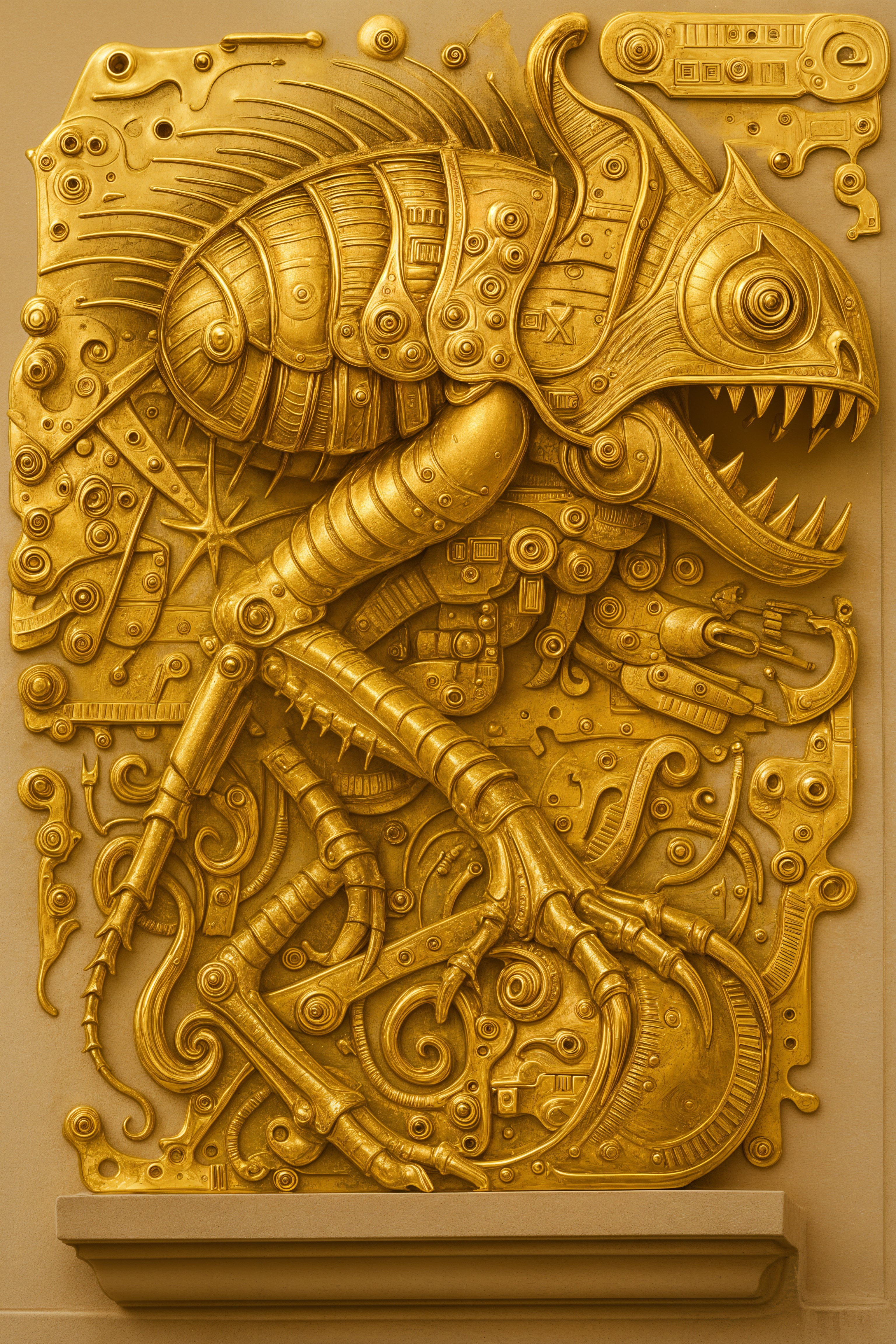 Intricate Gold Sculpture of a Mechanical Creature