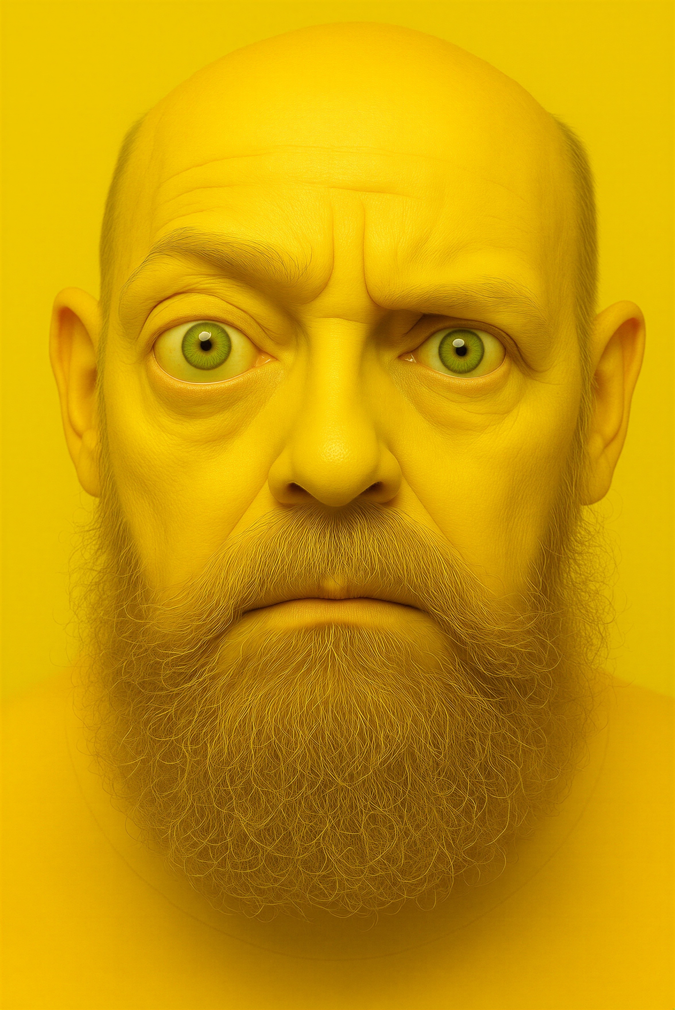 Portrait of a Bald Man with Green Eyes and Beard