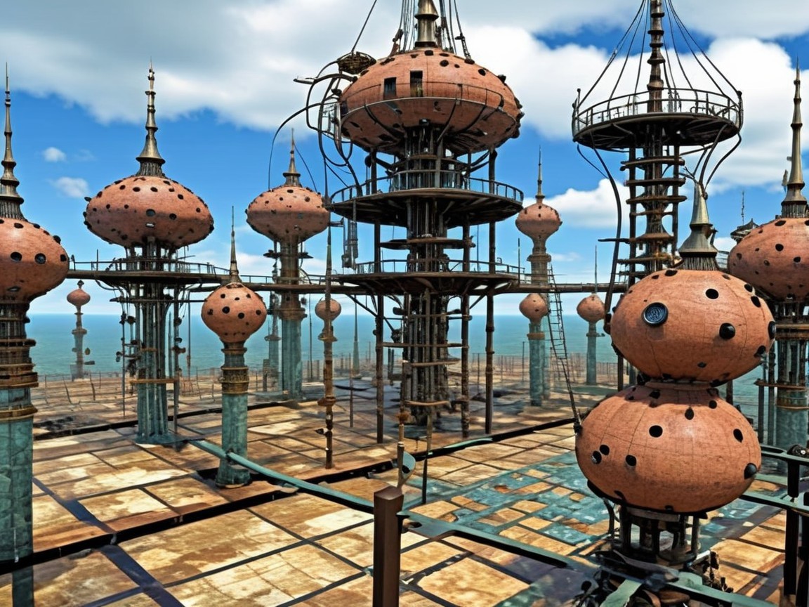 Surreal Futuristic Landscape with Towering Structures