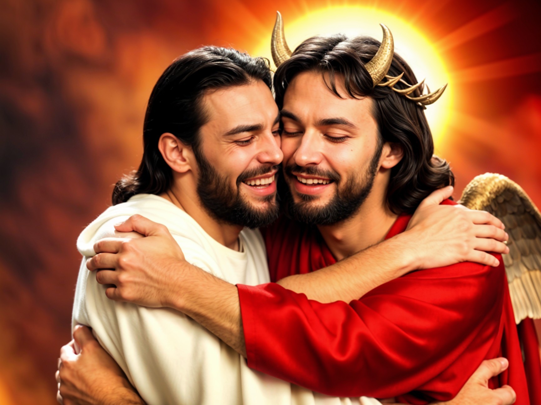 Contrast of Good and Evil in Vibrant Embrace