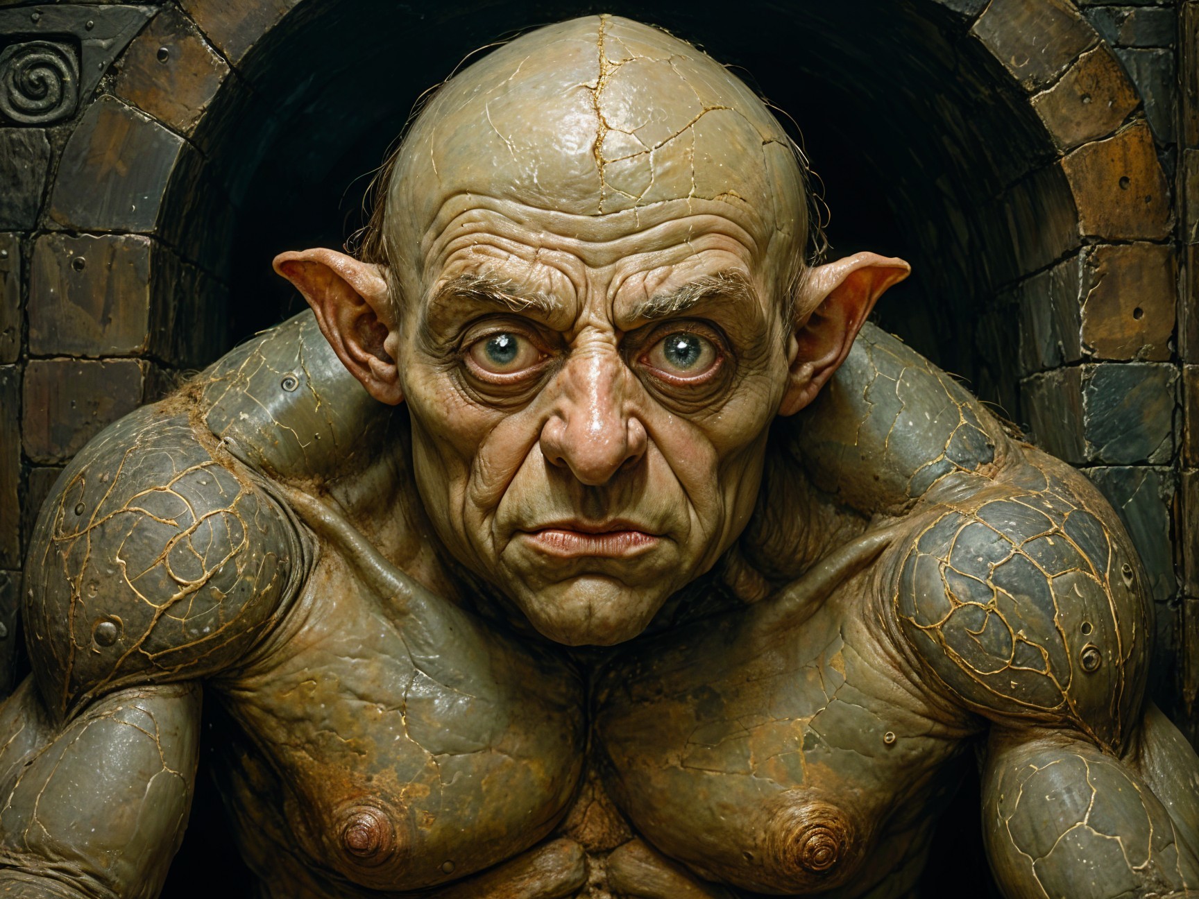 Muscular Grotesque Humanoid with Stone-Like Skin