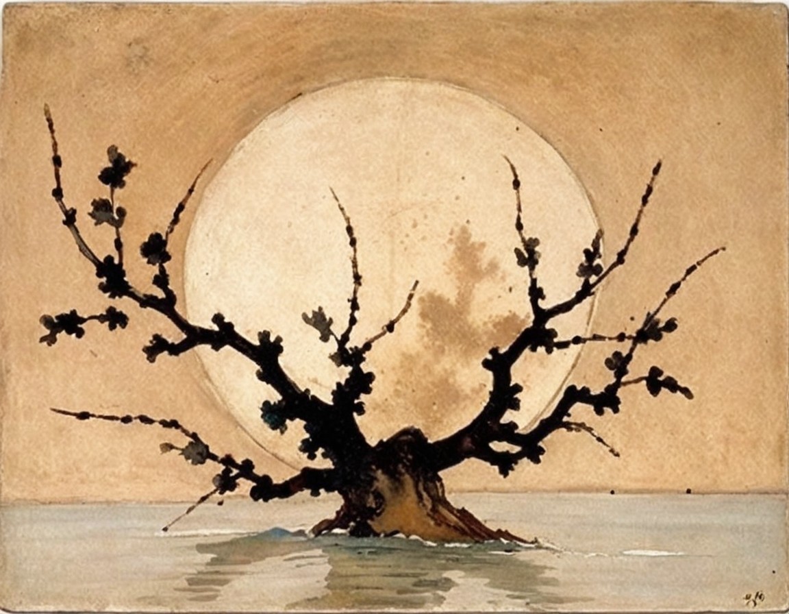 Leafless tree silhouette against a full moon backdrop