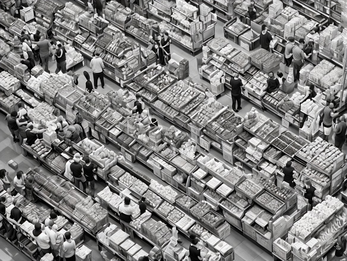Overhead View of a Bustling Marketplace Scene