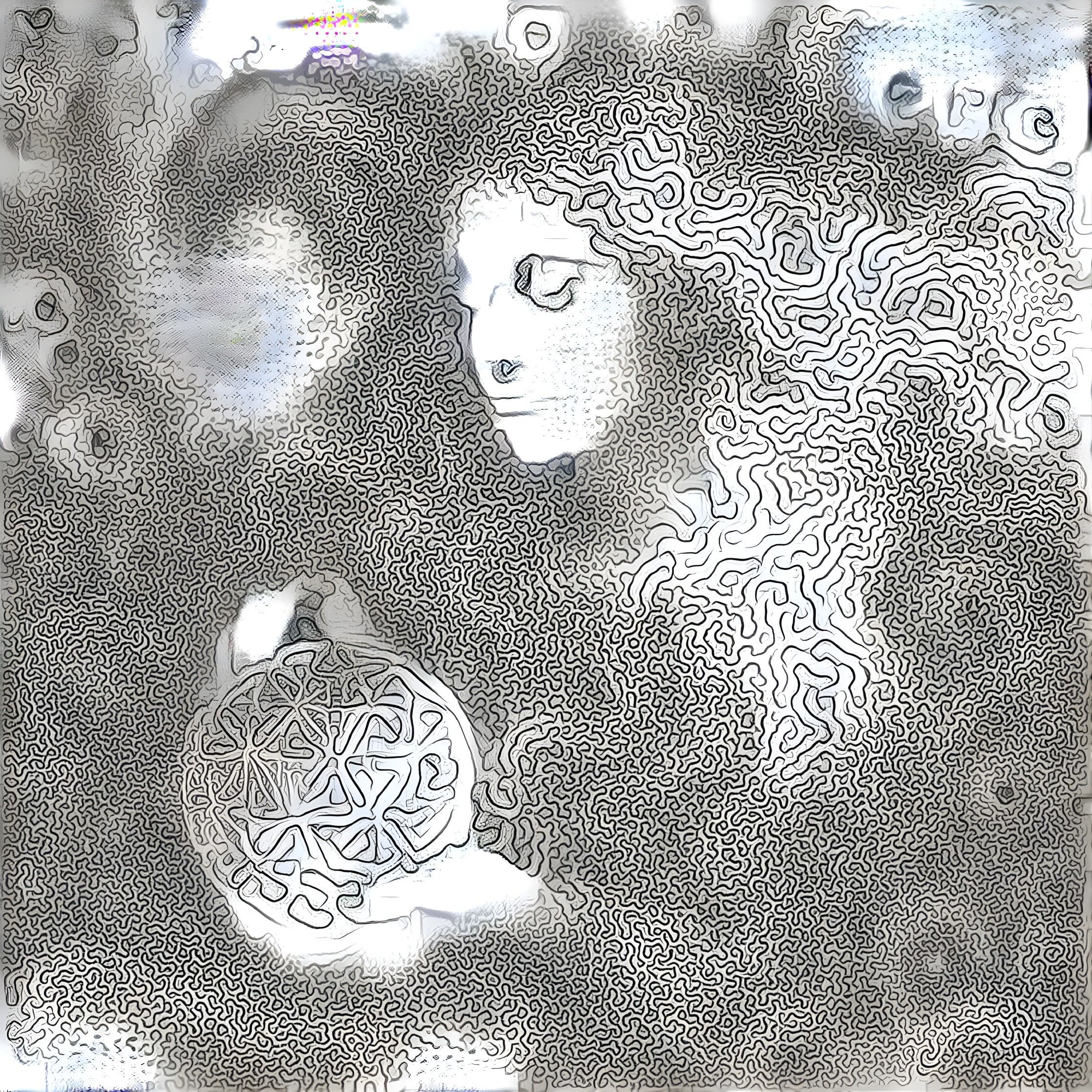 Abstract Line Drawing of Figure with Spherical Object