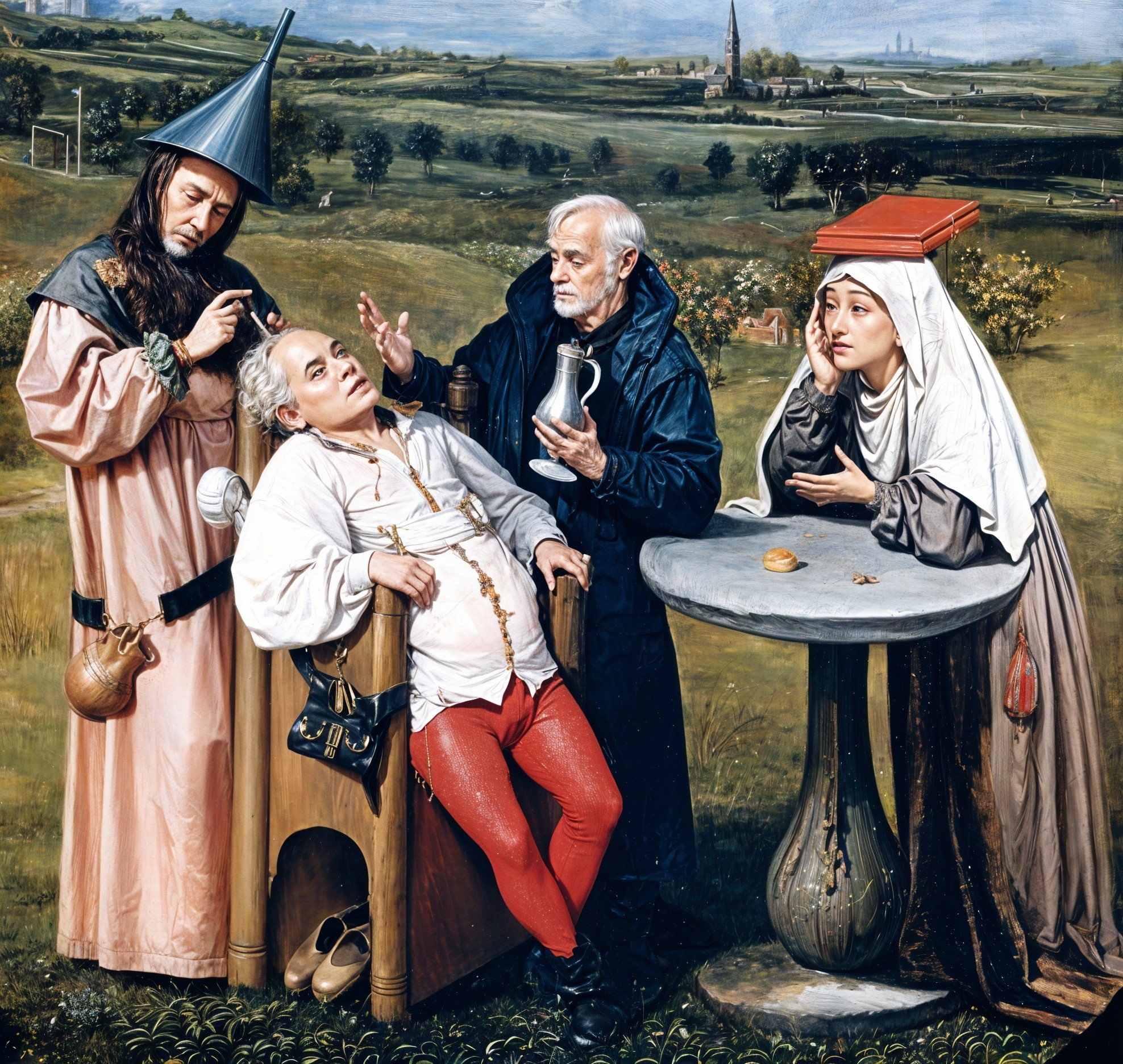 Historical Scene with Four Characters in Period Costumes