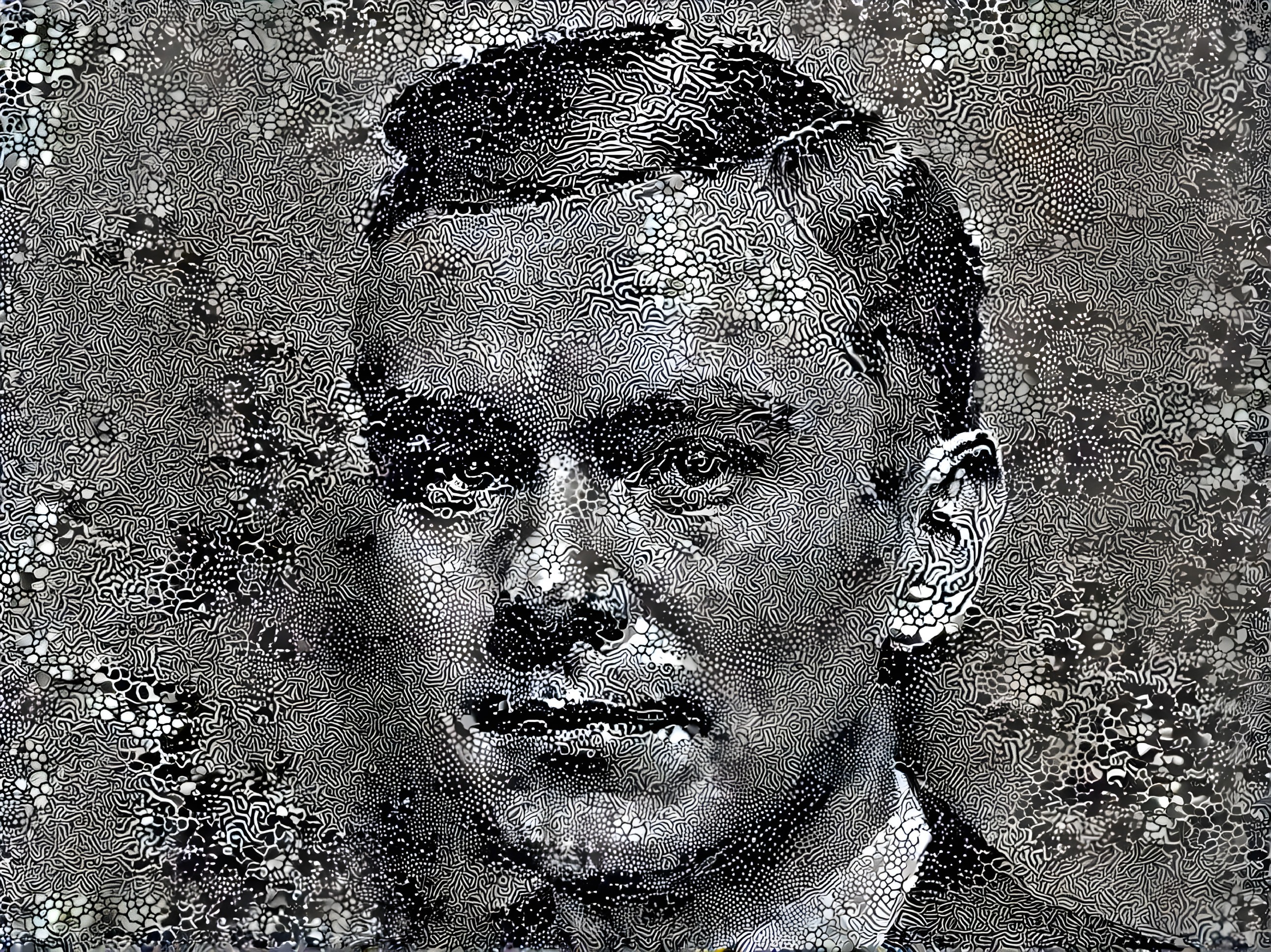 Stylized black and white portrait of a young man