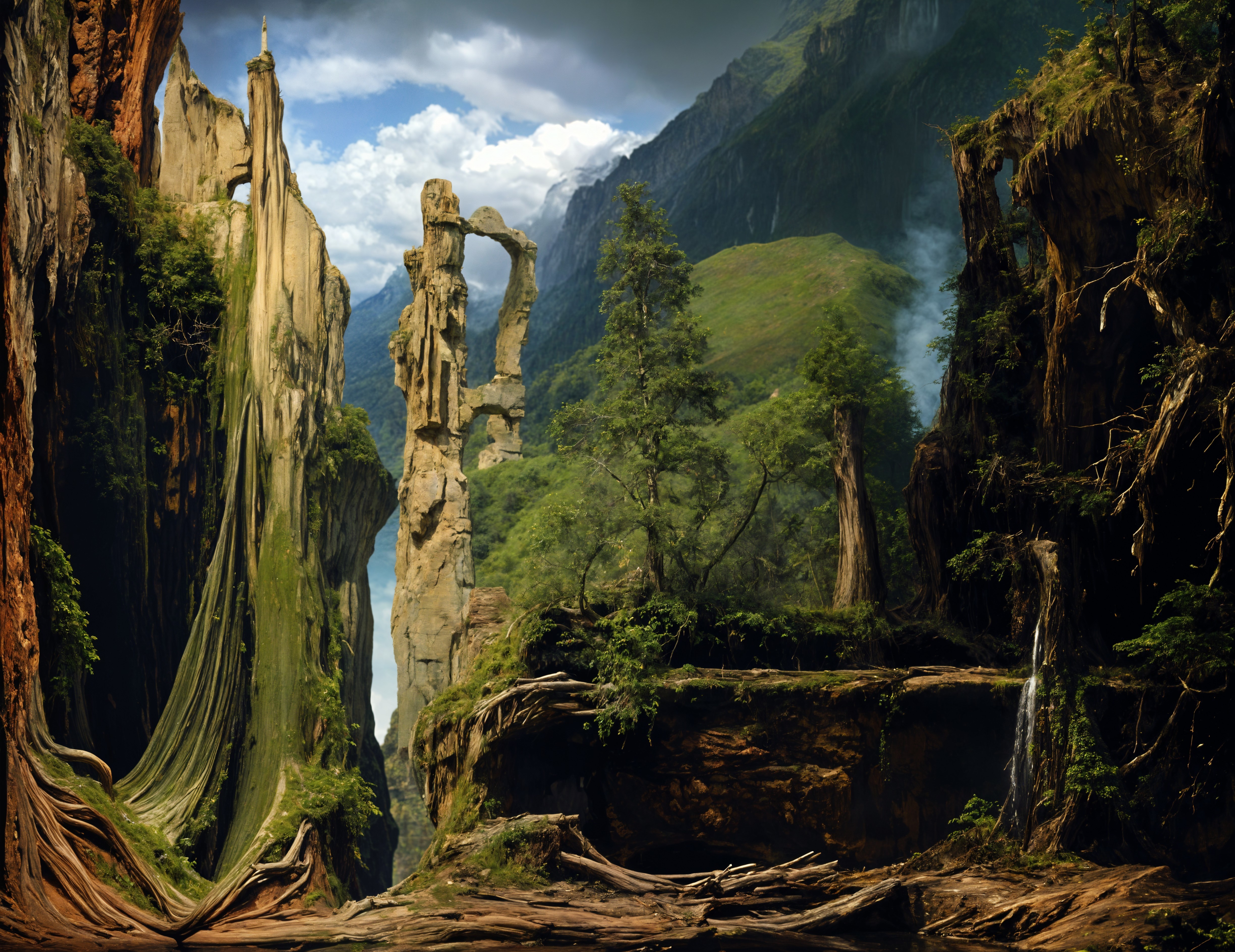 Dramatic Canyon Landscape with Rock Formations and Forest