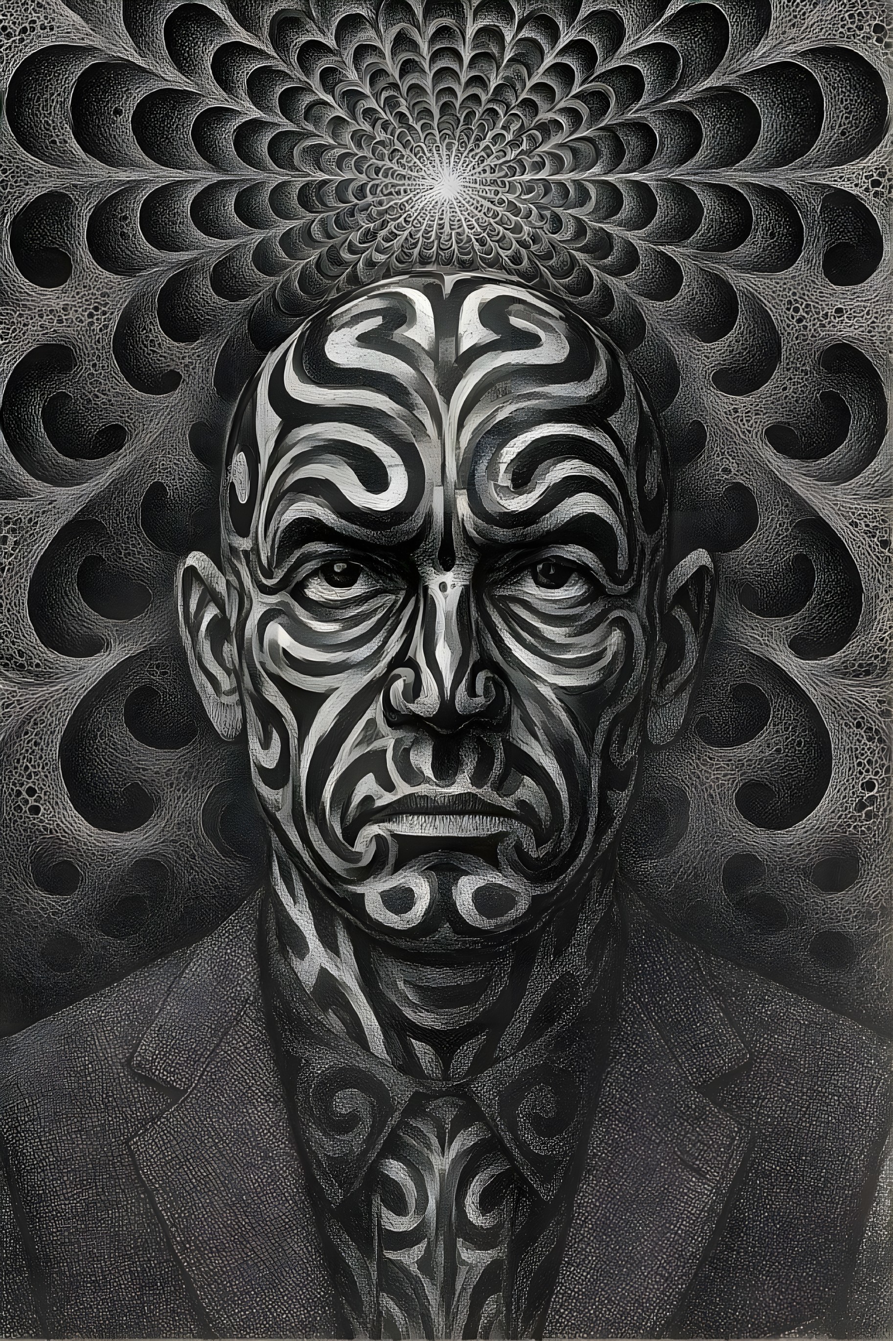 Portrait of a Man with Tribal Face Patterns